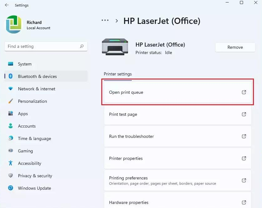 HP printer USB driver Windows 11 25H2 printer settings